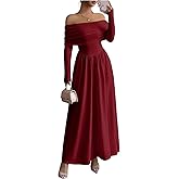 Floerns Women's Elegant Off The Shoulder Maxi Dress Long Sleeve A Line Formal Wedding Guest Dresses
