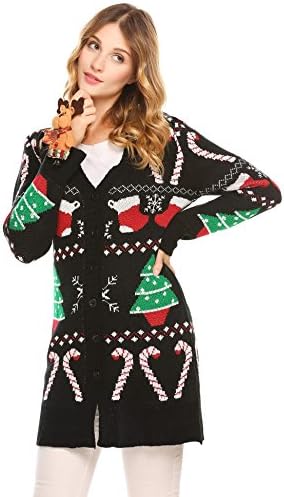 Dethler Women's Ugly Christmas Sweater Cardigan Long Sleeve Knit Cardigan