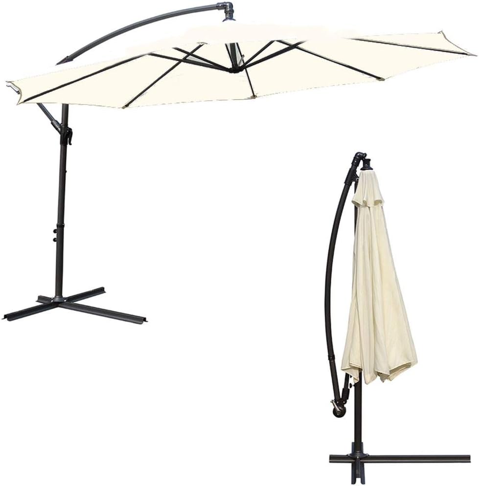 KCT 3.5m Large Cream Garden Cantilever Parasol Umbrella Patio Sun Shade with Adjustable Crank Tilt and Outdoor UV Protection