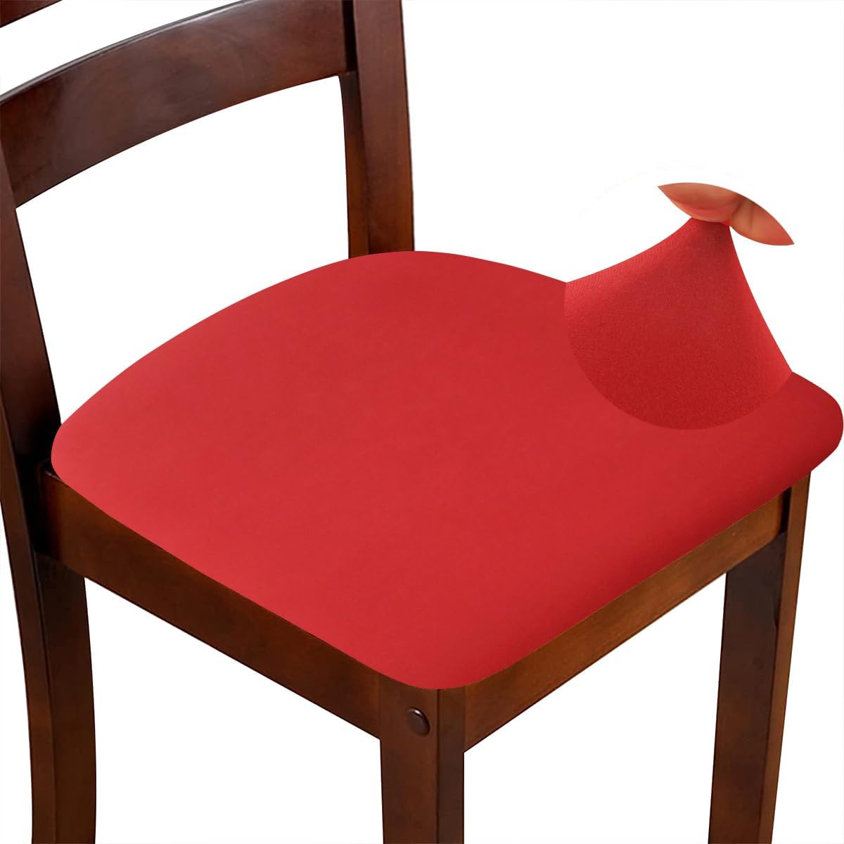 Slipcovers - DLMWELL Chair Seat Covers Set of 4 Stretch Red Chair Covers for Dining Room Square Removable Washable Chair Protector Seat Cushion Slipcovers for Kitchen Office