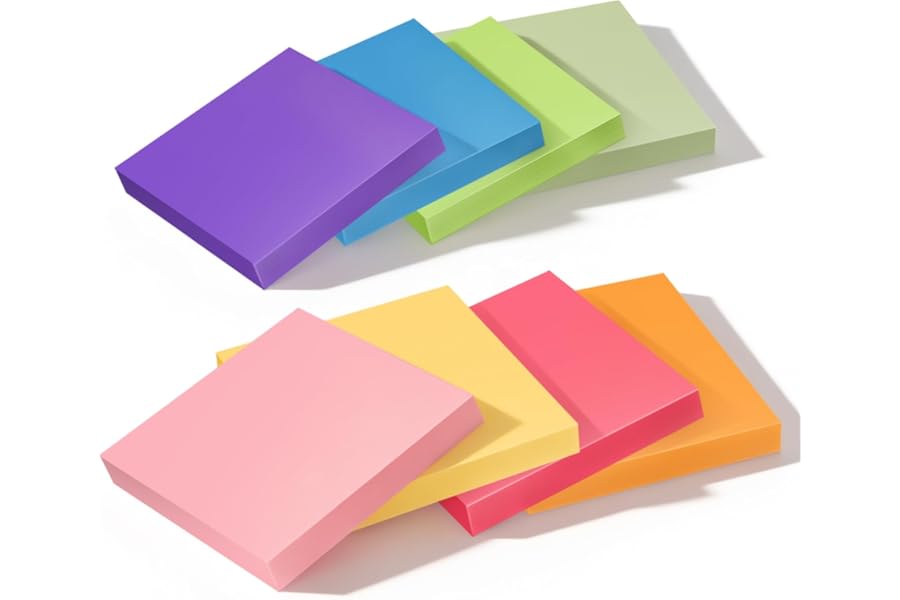 3x3 Inch 8 Pack Self-Stick Sticky Notes, 480 Total Sheets, Colorful Memo Pads for Home, Office & School