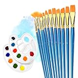 12 Pieces Paint Brushes, Atmoko Painting Brush Set with 2 Palettes for Watercolor, Acrylic & Oil Paintings, Perfect for Painting Canvas, Ceramic, Clay, Wood & Models, Great Gift for Kids, Artists