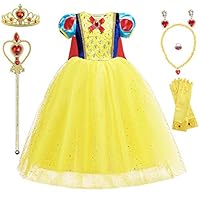 BanKids Princess Snow White Costume for Girls Dress Up with Accessories 6T 7(New Snow White,130CM)