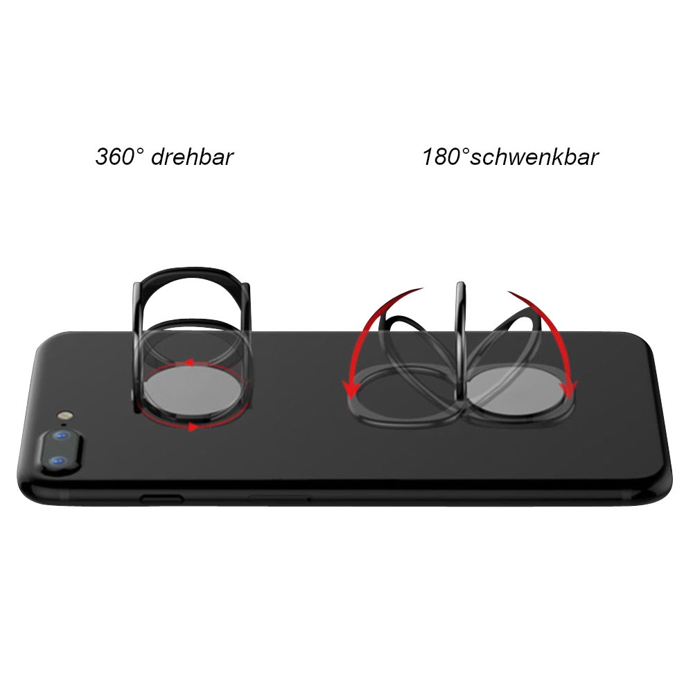 DoJuScho Smartphone Ring 360° drehbahre Fingerhalterung Smartphone Ständer Halter Ringhalterung Auto Selbstklebend für Optimale Einhandbedienung Selfi Handyhalterung (Schwarz)