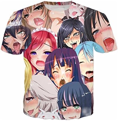 Ahegao Faces of Hentai Print T Shirts Short Sleeve Hipster Hip Hop Shirts Top Tee Women Men