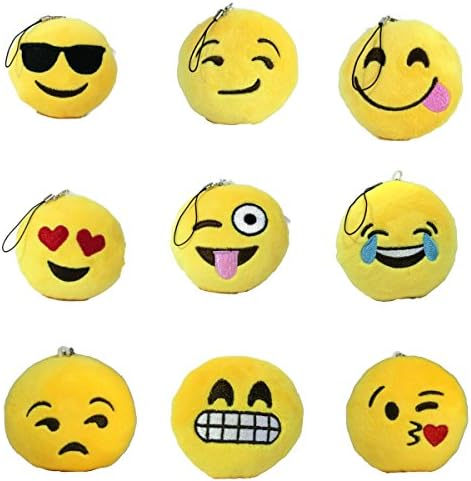 Emoji Keychain Set of 9 Mini Plush Soft Toy Gift Purse Bag Backpack Accessory