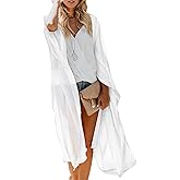 MayBuy Women's Summer Long Flowy Kimono Cardigans Boho Chiffon Beach Cover Up Tops