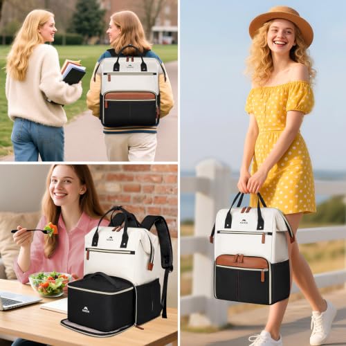 MATEIN Portable Backpack 17 Inches Women Set of 2 Pieces, Waterproof Work Backpack with Thermal Lunch Bag and Removable Lunch Backpack for University, School, Teacher and Office