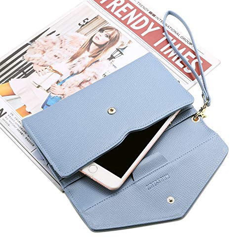 Krosslon Rfid Passport Holder Wristlet Travel Wallet Trifold Documents Organizer Slim Purse, Fit US UK CA Passport Cover Traveling Accessories for Women, Serenity Blue(12#)