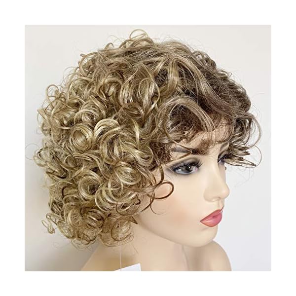 short curly dark blonde ombré synthetic wig Short Curly Wavy Wig Dark Roots Ombre Brown Blonde Synthetic  main image 2