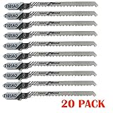 20 Pack T101AO T-Shank Contractor Jigsaw Blade Set Made with HCS, 3-Inch 20TPI Jigsaw Blades Optimized for Cutting Wood, PVC, and Plastic