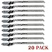 20 Pack T101AO T-Shank Contractor Jigsaw Blade Set Made with HCS, 3-Inch 20TPI Jigsaw Blades Optimized for Cutting Wood, PVC, and Plastic