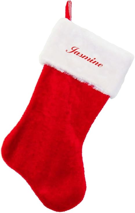 Amazon Co Jp ジャスミン刺繍名前レッドplush Christmas Stocking ホーム キッチン