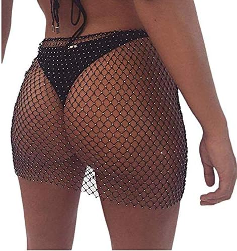 Women Fishnet Mesh Rhinestone Crop Top Skirt Bikini Set Beach Swimwear  Cover Up (Black, Skirt) price in UAE | Amazon UAE