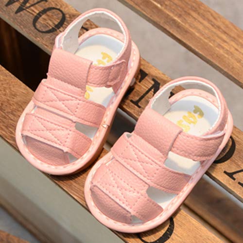 Toddler Baby Boys Girls Suqeaky Shoes Soft Sole Non Skid First Walker Infant Crib Summer Sandals for Baby Boys Girls, 3 Toddler, 01 Pink Baby Squeaky Sandals