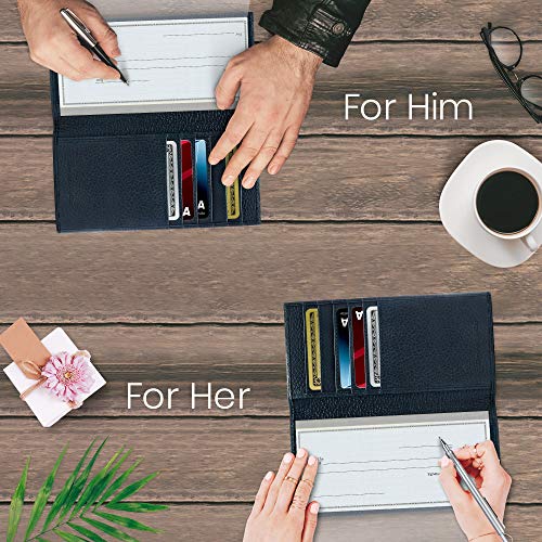 Genuine Leather Checkbook Cover For Women & Men - Checkbook Holder Check Book Covers For Duplicate Checks Card Wallet RFID - Thumbnail 4
