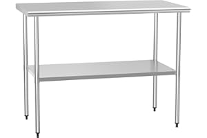 HOCCOT Stainless Steel Table for Prep & Work 24" X 48" inches with Adjustable Shelf, Commercial Workstations, Utility Table in Kitchen Garage Laundry Room Outdoor BBQ