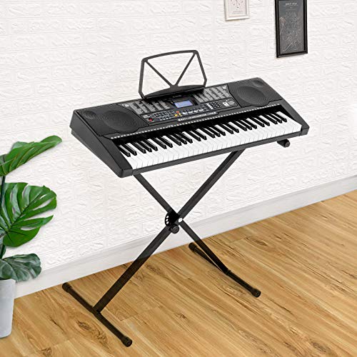 LAGRIMA 61-Key Electronic Keyboard Piano w/Light-Up Keys for Beginner(Kid/Adult), Lighted Portable Keyboard w/Music Player Function, Micphone, Power Supply, Music Stand, Black