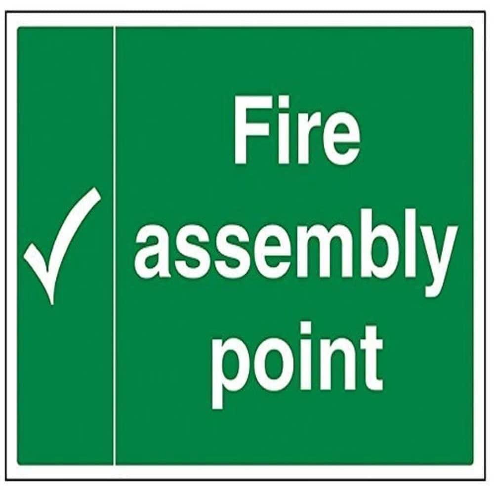V Safety Fire Assembly Point With Tick Sign - 400mm x 300mm - 1mm Rigid Plastic — image 1