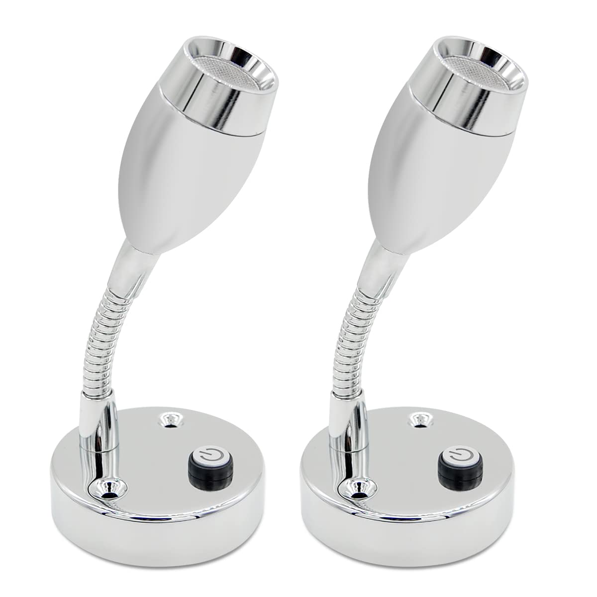 Dream Lighting Motorhome Reading Light Warm White 3000K - Chrome Plated Reading Spot Lighting with Blue Night Light - Ideal for Caravan RV Campervan Boat Interior Lighting Set of 2