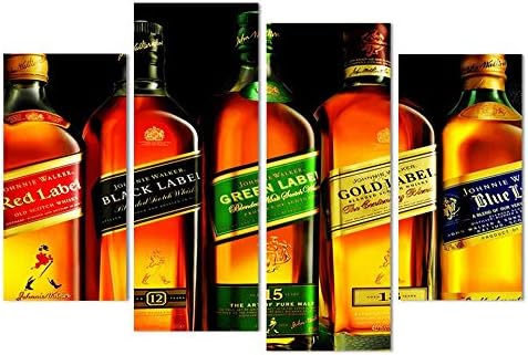 LOVELYJ Prints On Canvas 4 Piece Canvas Art Johnnie Walker Whiskey Hd Printed Wall Art Home Decor Poster Picture For Living Room-Framed