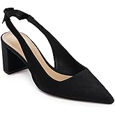 Juliet Holy Womens Pumps Pointed Toe Slip on Slingback Cute Bowknot Classic Chunky Block Heels