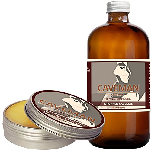 Caveman Drunken Caveman (Bay Rum) Beard Oil and Beard/Mustache Balm, Leave in Conditioner, 1oz oil and balm Bay Rum Scent