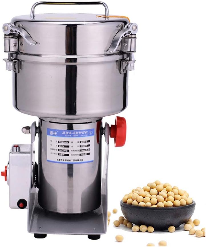 2000G Electric Stainless Steel Grain Grinder-Family Mill Pepper Spice Herb Muesli,Commercial Grinder Flour Carbon,Medical Kitchen Cooking Powder Machine