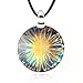 Chuvora Hand Blown Venetian Murano Glass Blue with Yellow Flower Pendant Necklace, 18-20 inches