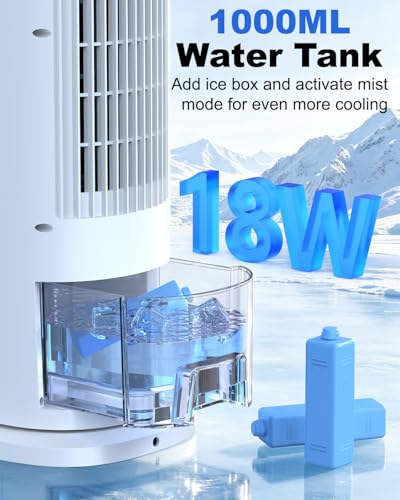Portable Air Conditioner, 4 in 1 Air Cooler, Tower Fan with 2 Spray Modes, Timing Function and Remote Control, Personal Evaporative Cooler Mini Air Conditioning Unit for Home Office Bedroom(Off White)