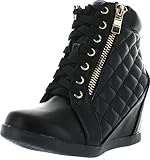 LINK GLADYS-25K Children Girl's Comfort Hidden Wedge Lace Up Quilted Sneakers