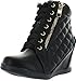 LINK GLADYS-25K Children Girl's Comfort Hidden Wedge Lace Up Quilted Sneakers