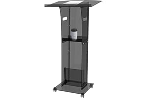 KSacry Acrylic Clear Black Podium Stand with Wheels,Plexiglass Pulpits for Churches,Conference,Speeches,Weddings,Classroom,Professional Presentation Podiums (23.6"L X 17.7"W X 49"H, Black)