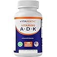 Vitamatic ADK Vitamin Supplement, 180 Veg Capsules, High Potency Vitamins A, D3, K2 for Bone Health, Calcium Absorption, Non-GMO, Gluten Free