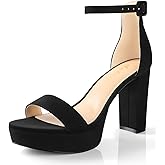 Ankis Chunky Platform Heels - 4 Inch Block Heeled Sandals for Women - Comfortable Open Toe Strappy Heels - Black, Nude, White, Silver, Gold - Summer Dress Shoes