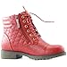 DailyShoes Women's Ankle Boots Combat Boot Low Heel Lace Up Zip Pocket Martin Short Wild Flat Style Fashion Non Slip Outdoor Shoes Exclusive Credit Card Bootie Susan-01 Red Pu 8.5