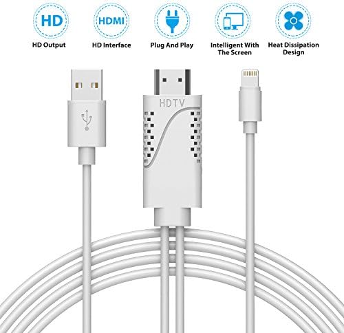 Lightning to HDMI, KingYue Lightning Digital AV to HDMI Adapter, 1080P HDTV Cable with Cooling Vents for Apple iPhone X/8/ 7/ 6/ 5 Series, iPad, iPod Touch,Plug and Play (White)