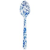 Enamelware Spoon, 12 inch, Blue/White Splatter (Single)