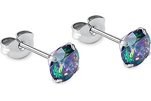 BELEZADOSAS 1 Pair Implant Grade Titanium Stud Earrings Set Hypoallergenic 3mm 4mm 5mm 6mm Cubic Zirconia G23 Titanium Earring Studs for Women Men for Sensitive Ear