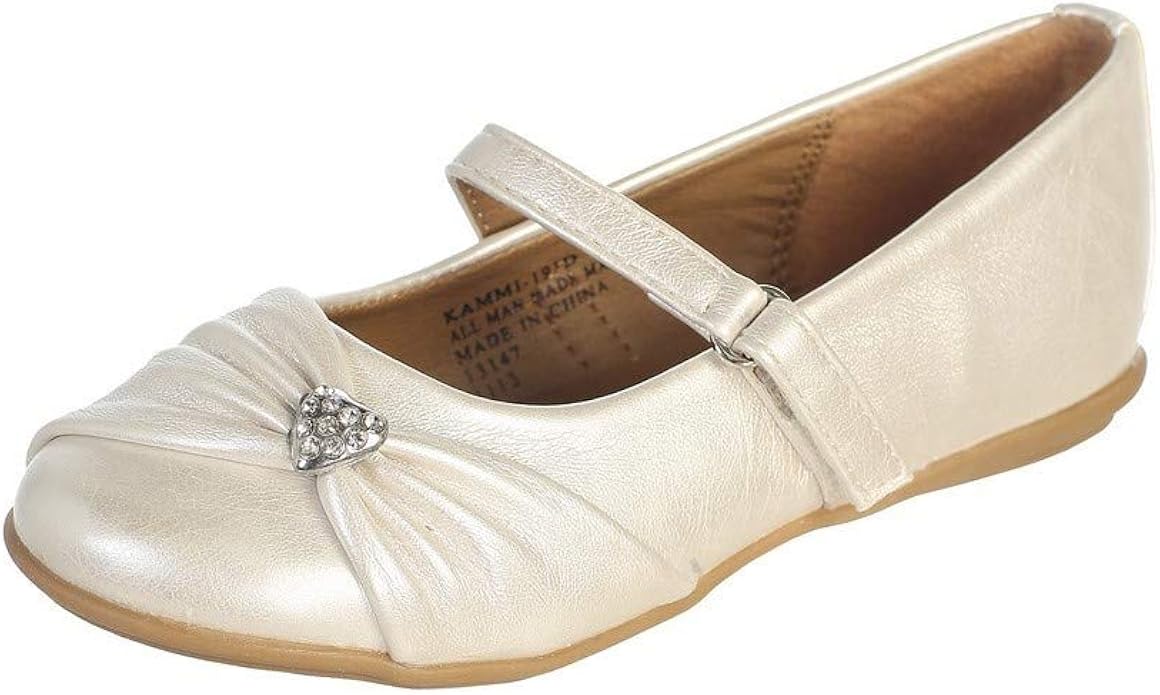 Lito Ivory Rhinestone Heart Toddler Girls Flat Dress Shoes