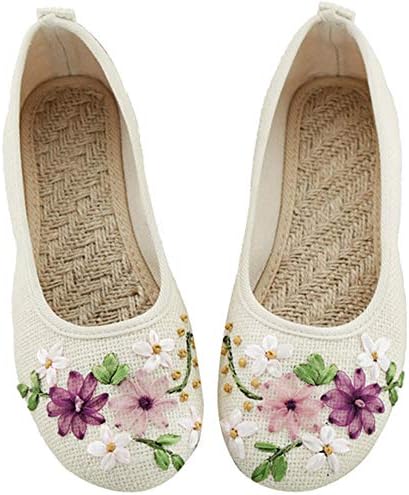 Women Casual Ballet Flats Embroidery Vintage Round Toe Cotton Fabric Slip On Ladies Flat Shoes Chaussures Femme Loafers Moccasin