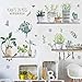 iwallsticker Cartoon Cactus Pot Green Plants Leaves Butterflies Pastoral Style Wall Stickers Wall Decal Vinyl Removable Art Wall Decals for Bedroom Living Room Nursery Room Children's Bedroom
