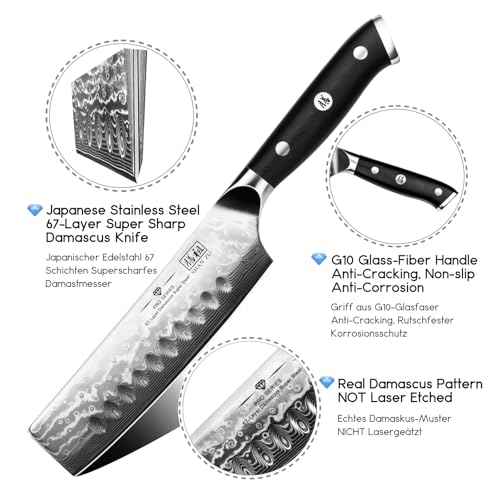 SHAN ZU Nakiri Damascus Kitchen Knife, 16.5cm Japanese Vegetable Knife, 67 Layers Damascus Steel Chef Knife, Professional Chef Knife with G10 Handle