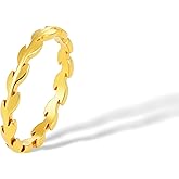 munone 2mm Leaf Ring For Women,18K Gold Plated Titanium and Stainless Steel Stackable Leaves Ring Non Tarnish
