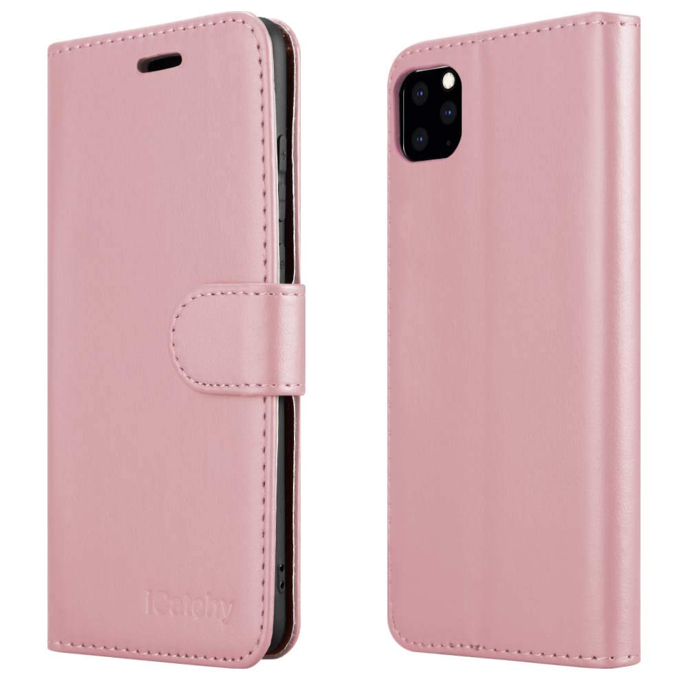 iCatchy iPhone 11 Pro Case 5.8 Inch Wallet Flip Cover Magnetic Leather Folio Stand Card Holder Shockproof Protective Phone Cover Compatible with iPhone 11 pro 5.8 Inch Phone (Rose Gold)