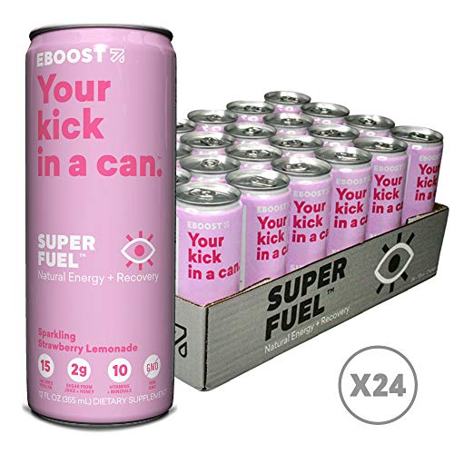 Eboost Natural Nootropic Vitamin Keto Super Fuel Energy Drink 12 Fl oz (24 Pack) (Strawberry Lemonade)