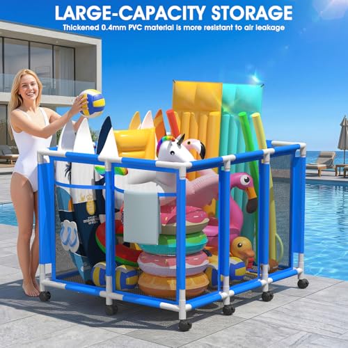 ZoneJoy Pool Float Storage with Canopy,Pool Storage Bin XXX-Large,Outdoor Pool Toy Storage Organizer for Pool, Floats & Balls, Outdoor Pool Toy Storage with Rolling Cart for Swimming Equipments