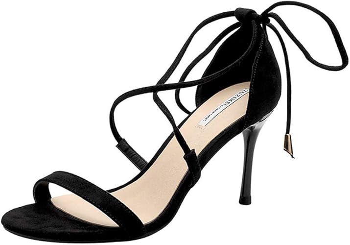 Amazon スター イー ビズネス サンダル レディースオフィス ヒール 8cm パンプス オフィスサンダル スエード 歩きやすい レースアップ 夏 ヒール 通勤 エレガント ストラップ サマー ファッション 美脚 脚長 ファッションサンダル