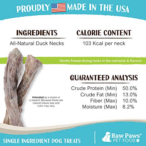 Raw Paws Freeze Dried Duck Necks for Dogs, 5oz All Natural Duck Dog