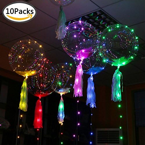 Mmiao 10Pcs 20inch Transparent BOBO Balloons with 3M Led String Lights, Creative Balloon for Birthday Wedding Christmas Party Decoration, Fillable with Helium